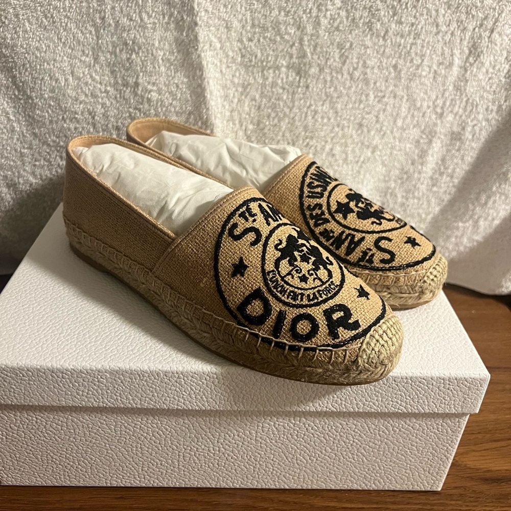 Dior Beige and Black Logo Espadrilles